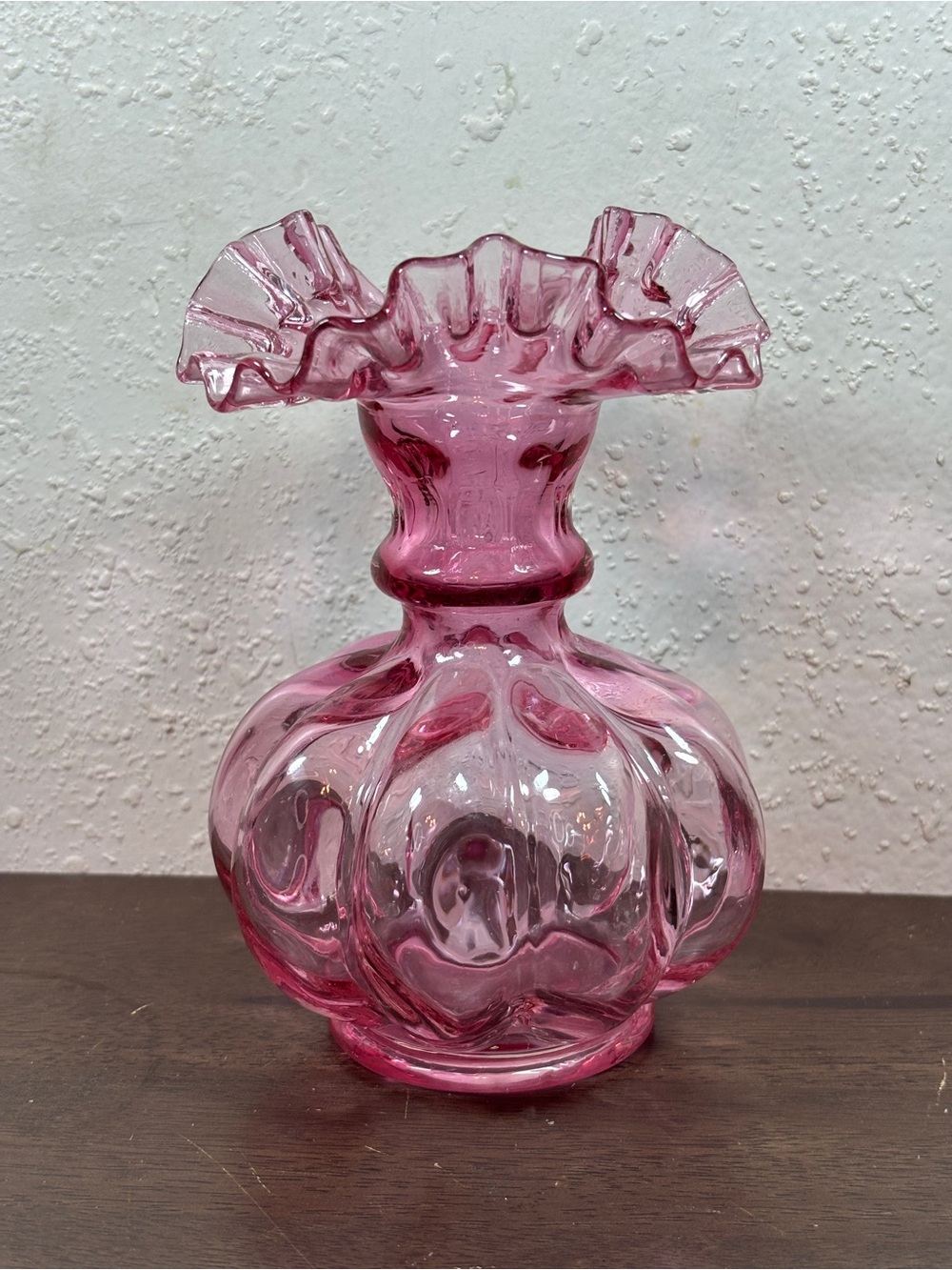 Fenton Pink Handblown Ruffled Glass Vase